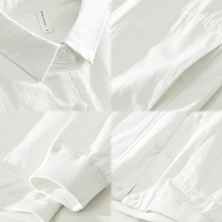 Buddha Stonesシンプル無地ボタンダウン メンズ スタンドカラー 長袖 コットンシャツ - image 18