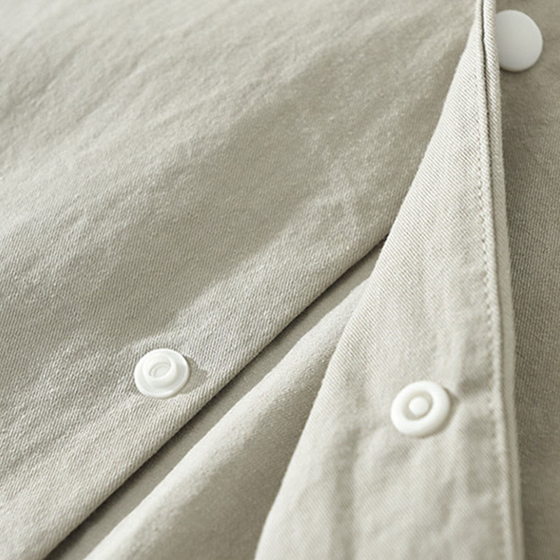Buddha Stonesシンプル無地ボタンダウン メンズ スタンドカラー 長袖 コットンシャツ - image 8