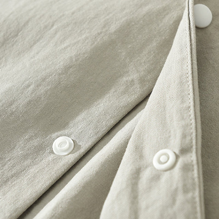 Buddha Stonesシンプル無地ボタンダウン メンズ スタンドカラー 長袖 コットンシャツ - image 8