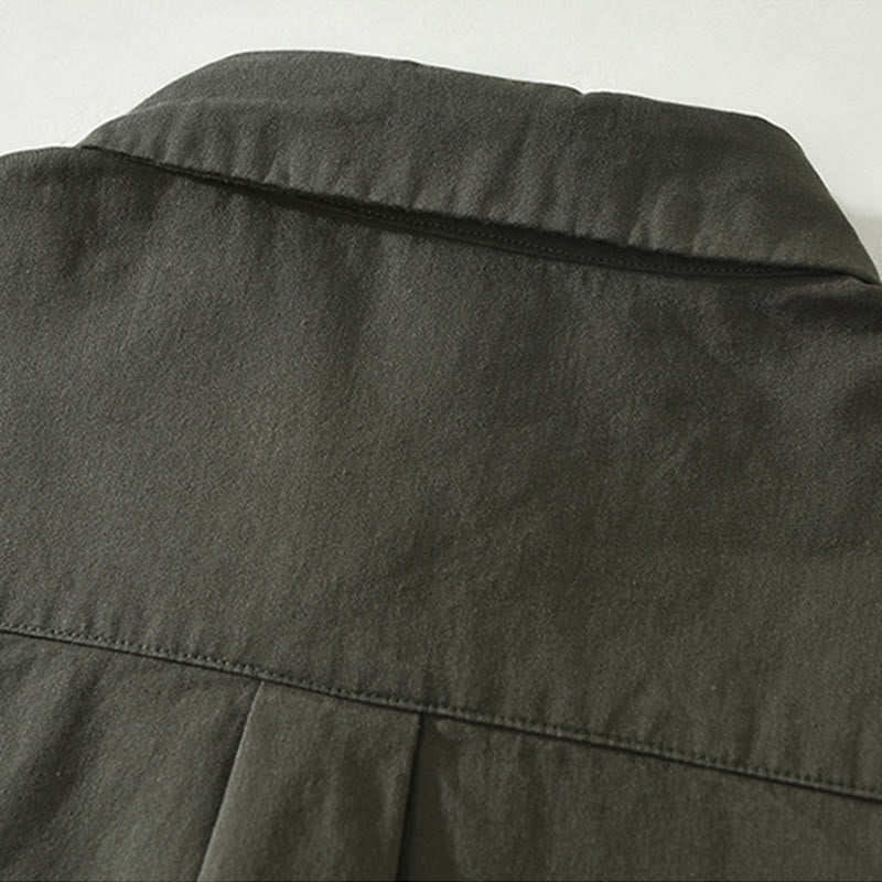 Buddha Stonesシンプル無地ボタンダウン メンズ スタンドカラー 長袖 コットンシャツ - image 11