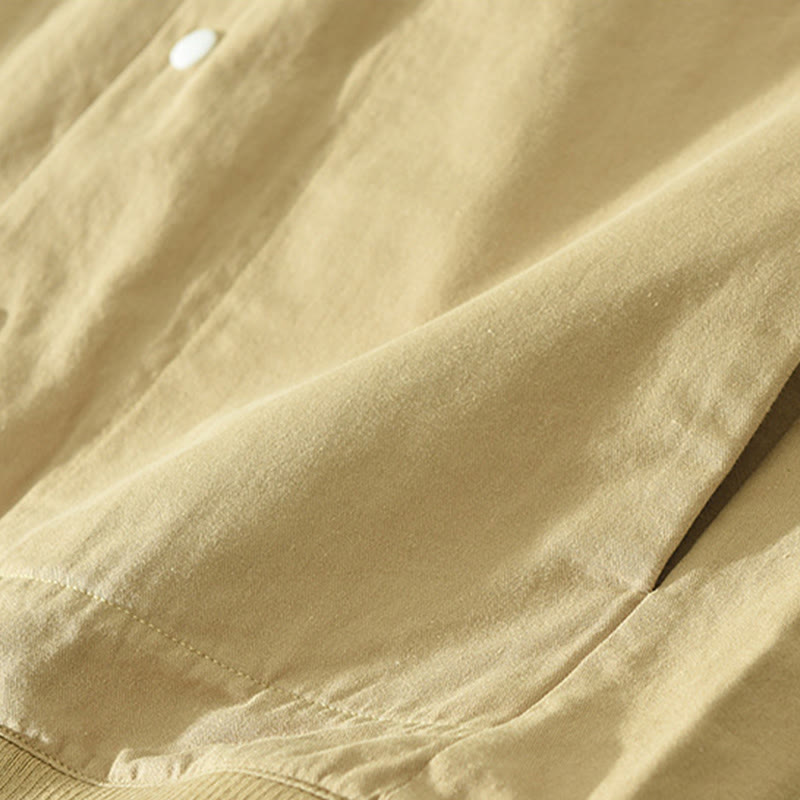 Buddha Stonesシンプル無地ボタンダウン メンズ スタンドカラー 長袖 コットンシャツ - image 2