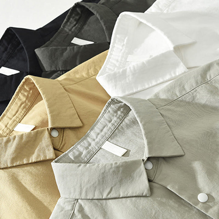 Buddha Stonesシンプル無地ボタンダウン メンズ スタンドカラー 長袖 コットンシャツ - image 19