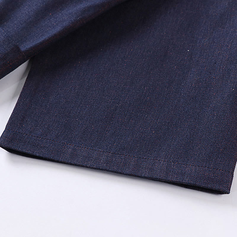 Buddha Stones無地 レースアップ オープンフロント 七分袖 ジャケット メンズ デニム コットン 着物 - image 9