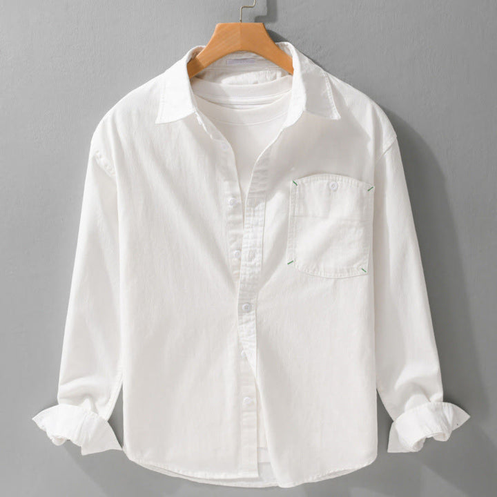 Buddha Stones無地ボタンダウン 装飾ポケット付き メンズ スタンドカラー 長袖 コットンシャツ - 白 - US/UK/AU42、 EU52 (3XL) - image 15