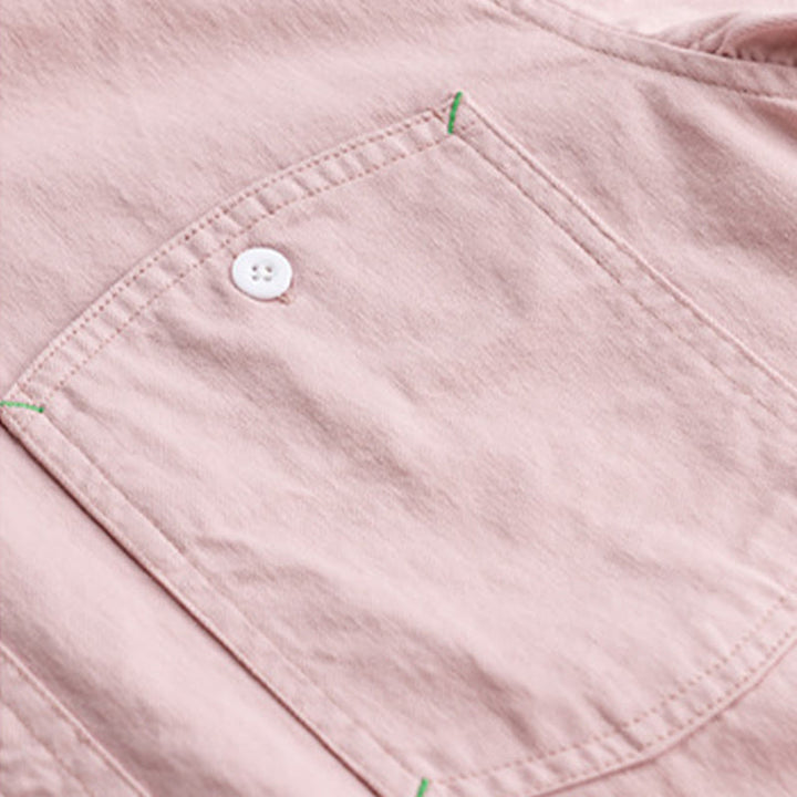 Buddha Stones無地ボタンダウン 装飾ポケット付き メンズ スタンドカラー 長袖 コットンシャツ - image 6