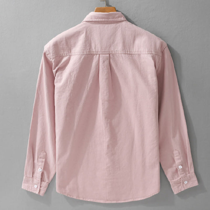 Buddha Stones無地ボタンダウン 装飾ポケット付き メンズ スタンドカラー 長袖 コットンシャツ - image 2