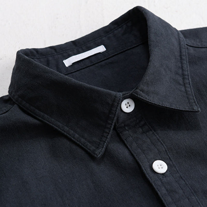 Buddha Stones無地ボタンダウン 装飾ポケット付き メンズ スタンドカラー 長袖 コットンシャツ - image 10