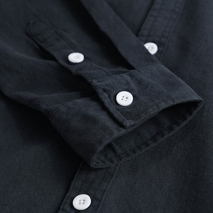 Buddha Stones無地ボタンダウン 装飾ポケット付き メンズ スタンドカラー 長袖 コットンシャツ - image 14