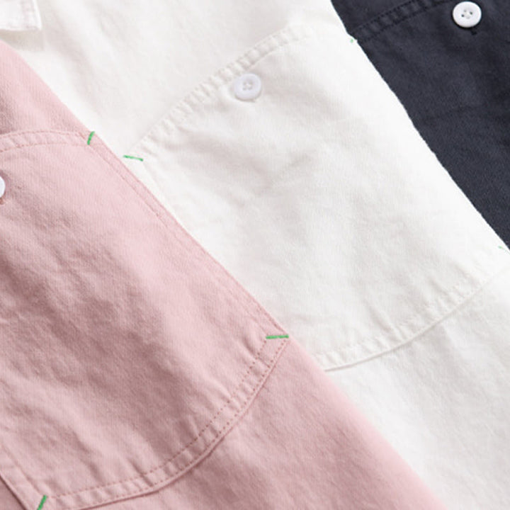 Buddha Stones無地ボタンダウン 装飾ポケット付き メンズ スタンドカラー 長袖 コットンシャツ - image 21