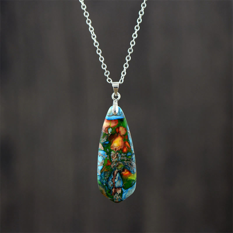 Buddha Stones皇帝石幸せのネックレス ペンダント - 青い皇帝石の白い鎖 - image 5