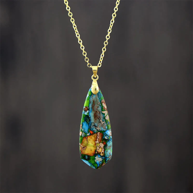 Buddha Stones皇帝石幸せのネックレス ペンダント - 青い皇帝石の黄金の鎖 - image 6