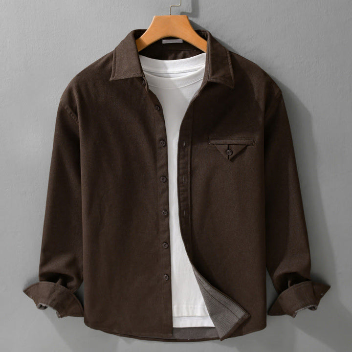 Buddha Stones Fall 無地 ボタンダウン メンズ スタンドカラー 長袖 コットンシャツ - サドルブラウン - US/UK/AU42、 EU52 (3XL) - image 0