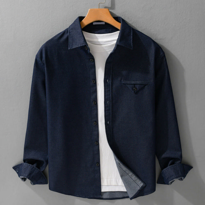 Buddha Stones Fall 無地 ボタンダウン メンズ スタンドカラー 長袖 コットンシャツ - ミッドナイトブルー - US/UK/AU42、 EU52 (3XL) - image 6