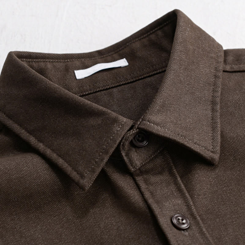 Buddha Stones Fall 無地 ボタンダウン メンズ スタンドカラー 長袖 コットンシャツ - image 1