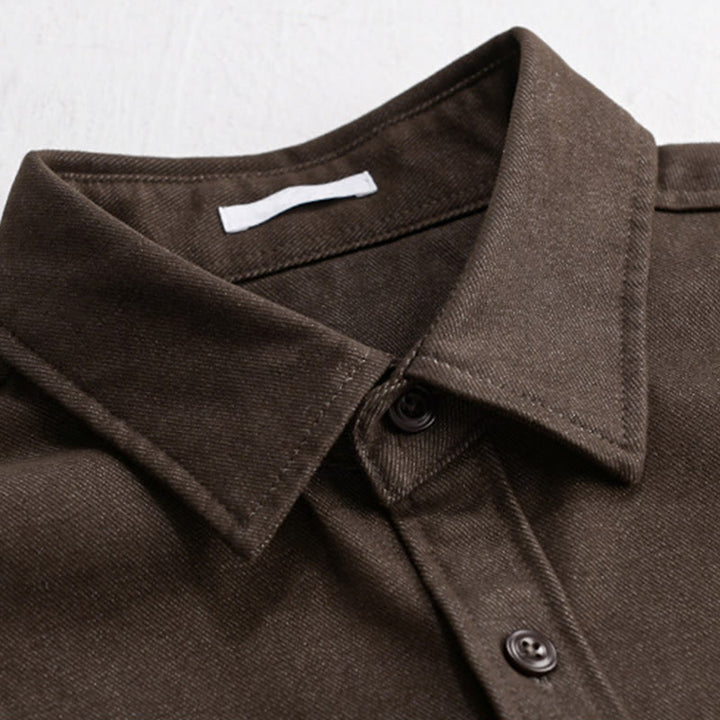 Buddha Stones Fall 無地 ボタンダウン メンズ スタンドカラー 長袖 コットンシャツ - image 1