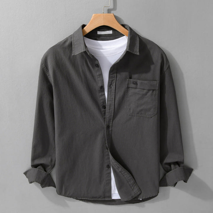 Buddha Stonesカジュアル 無地 ボタンダウン 装飾ポケット メンズ スタンドカラー 長袖 コットンシャツ - ディムグレー - US/UK/AU42、 EU52 (3XL) - image 17