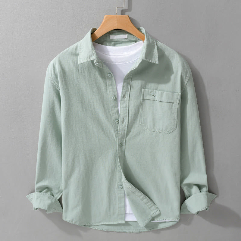 Buddha Stonesカジュアル 無地 ボタンダウン 装飾ポケット メンズ スタンドカラー 長袖 コットンシャツ - 甘露 - US/UK/AU42、 EU52 (3XL) - image 0