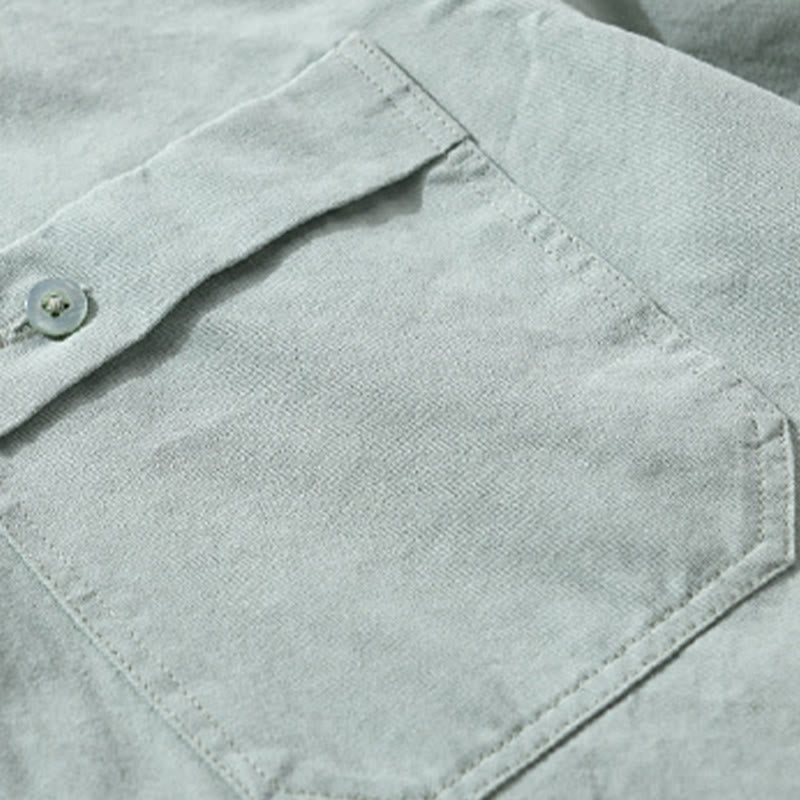 Buddha Stonesカジュアル 無地 ボタンダウン 装飾ポケット メンズ スタンドカラー 長袖 コットンシャツ - image 2