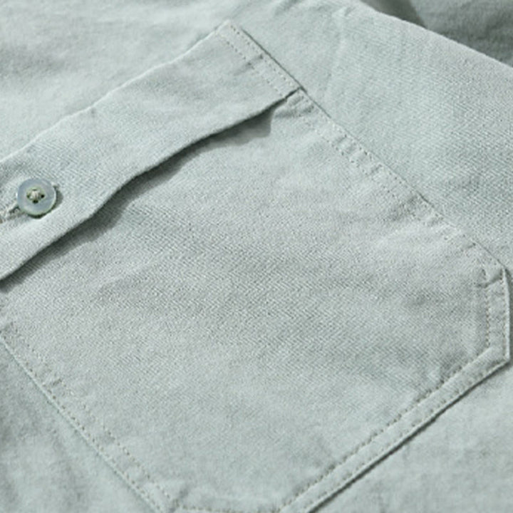 Buddha Stonesカジュアル 無地 ボタンダウン 装飾ポケット メンズ スタンドカラー 長袖 コットンシャツ - image 2