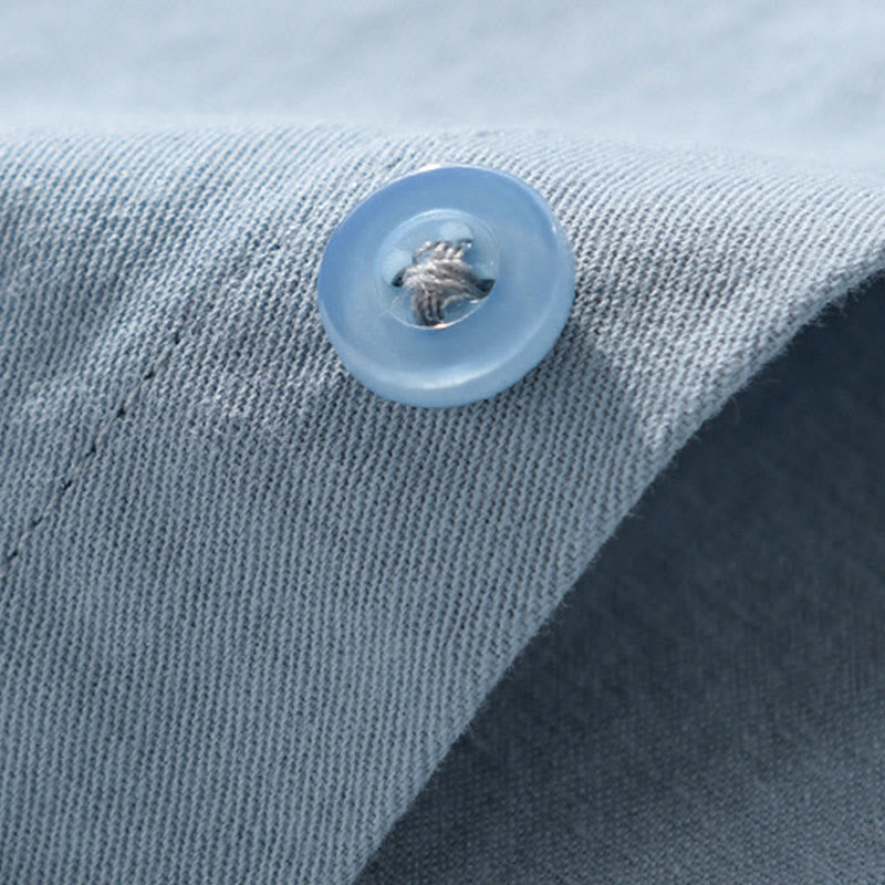 Buddha Stonesカジュアル 無地 ボタンダウン 装飾ポケット メンズ スタンドカラー 長袖 コットンシャツ - image 9