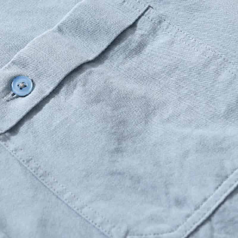 Buddha Stonesカジュアル 無地 ボタンダウン 装飾ポケット メンズ スタンドカラー 長袖 コットンシャツ - image 7