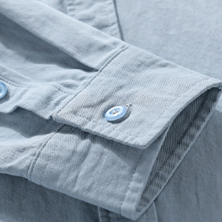 Buddha Stonesカジュアル 無地 ボタンダウン 装飾ポケット メンズ スタンドカラー 長袖 コットンシャツ - image 8