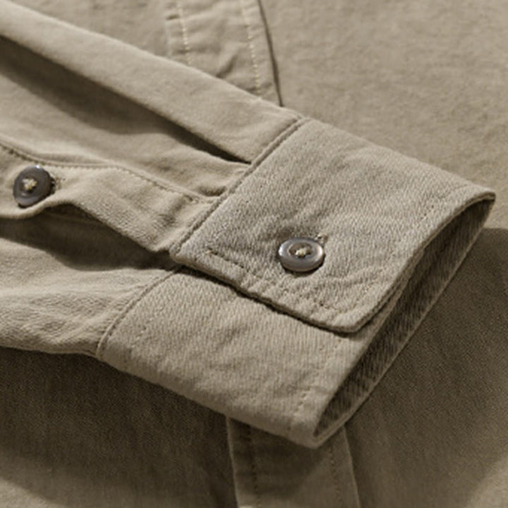 Buddha Stonesカジュアル 無地 ボタンダウン 装飾ポケット メンズ スタンドカラー 長袖 コットンシャツ - image 15