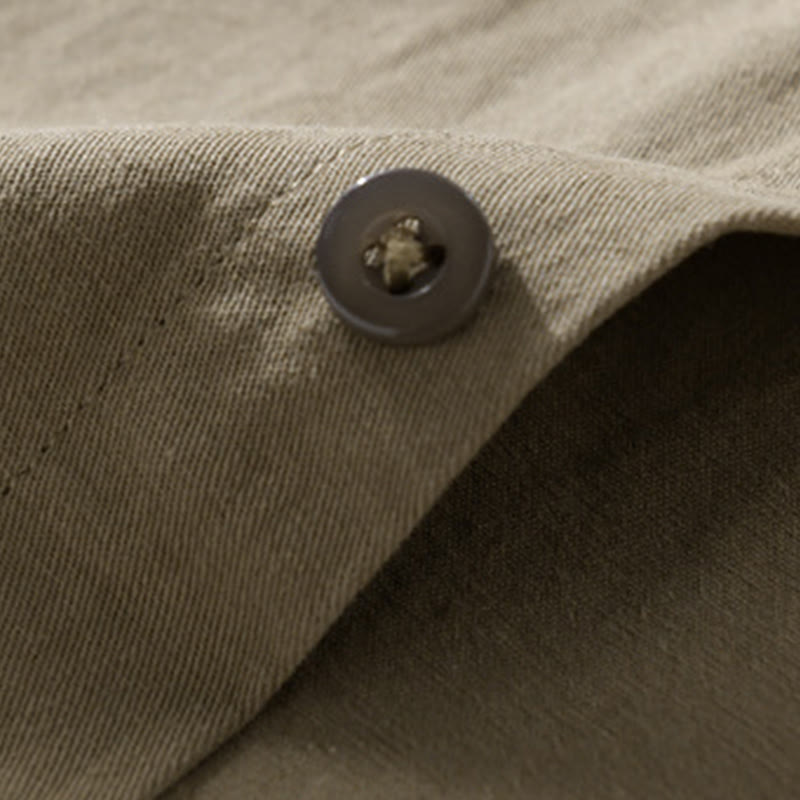 Buddha Stonesカジュアル 無地 ボタンダウン 装飾ポケット メンズ スタンドカラー 長袖 コットンシャツ - image 16