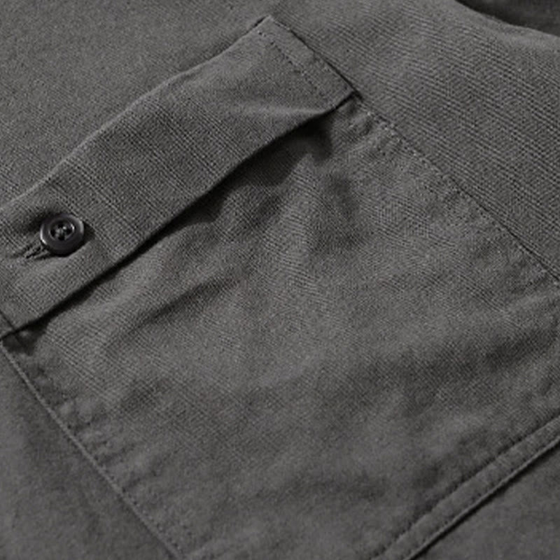 Buddha Stonesカジュアル 無地 ボタンダウン 装飾ポケット メンズ スタンドカラー 長袖 コットンシャツ - image 19