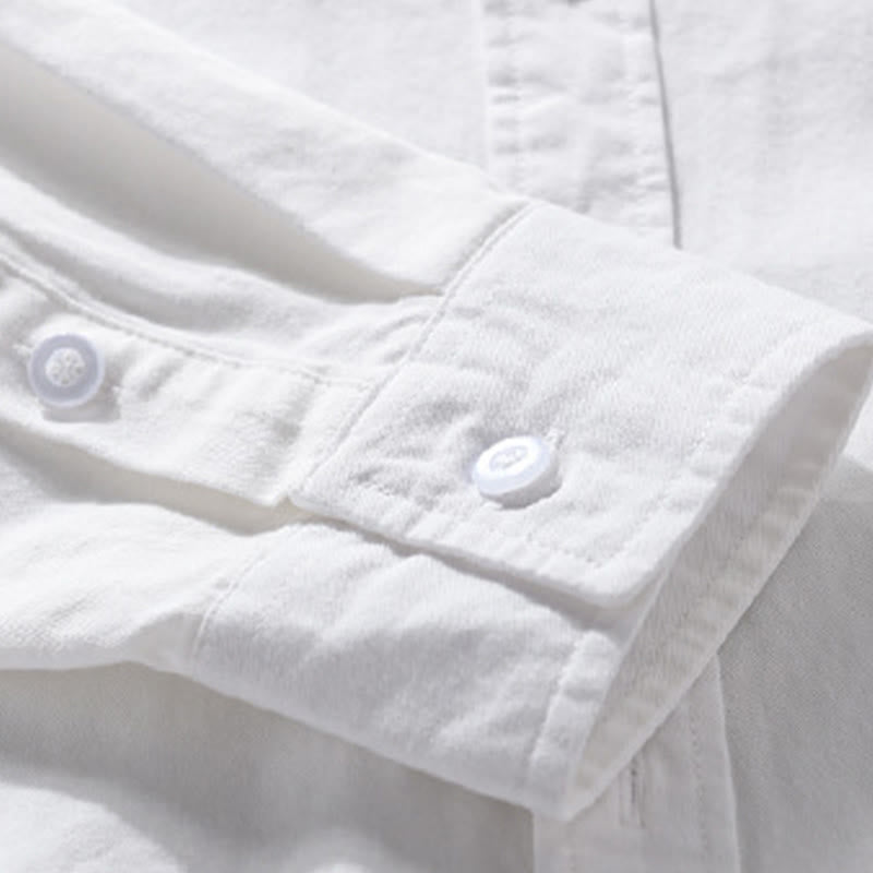 Buddha Stonesカジュアル 無地 ボタンダウン 装飾ポケット メンズ スタンドカラー 長袖 コットンシャツ - image 23