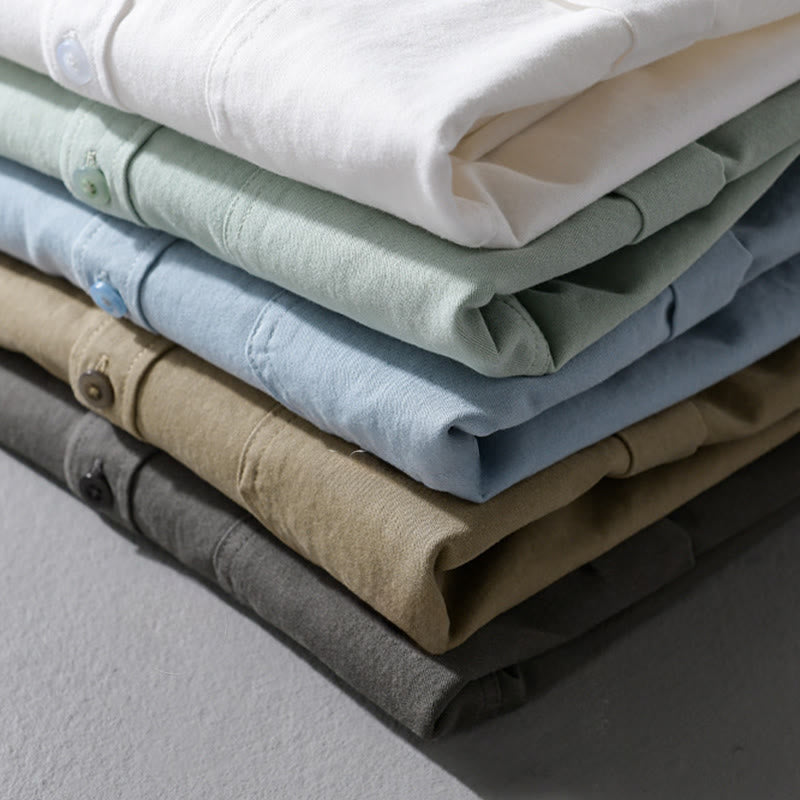 Buddha Stonesカジュアル 無地 ボタンダウン 装飾ポケット メンズ スタンドカラー 長袖 コットンシャツ - image 27