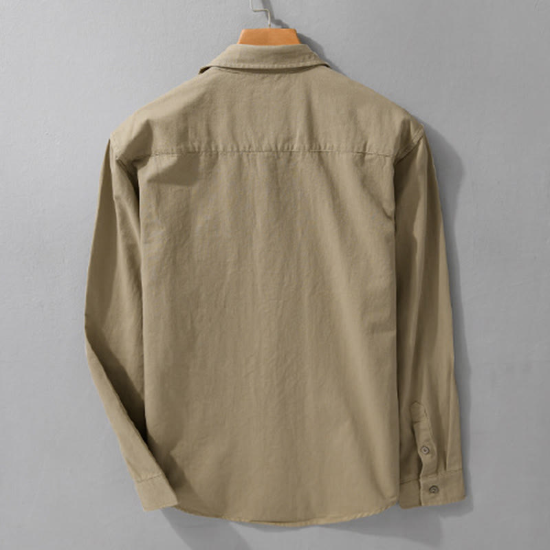 Buddha Stonesカジュアル 無地 ボタンダウン 装飾ポケット メンズ スタンドカラー 長袖 コットンシャツ - image 11
