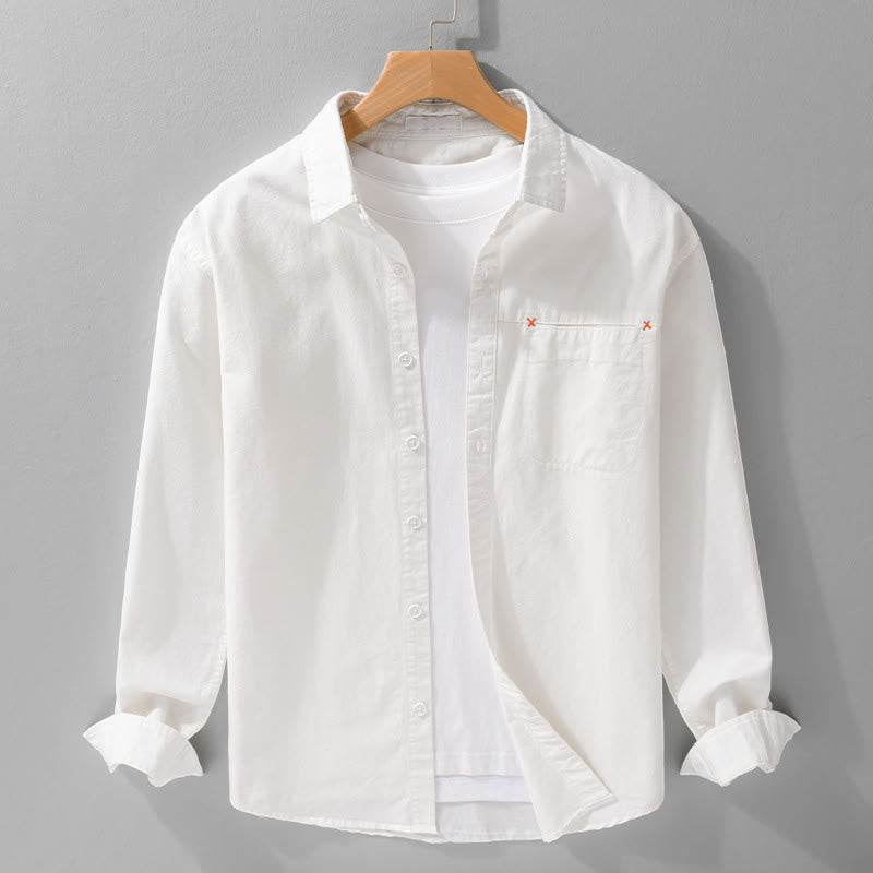 Buddha Stones春 無地 ボタンダウン 装飾ポケット メンズ スタンドカラー 長袖 コットンシャツ - 白 - US/UK/AU42、 EU52 (3XL) - image 18