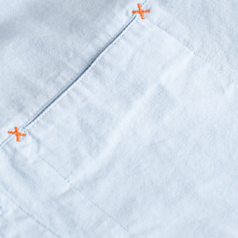 Buddha Stones春 無地 ボタンダウン 装飾ポケット メンズ スタンドカラー 長袖 コットンシャツ - image 2