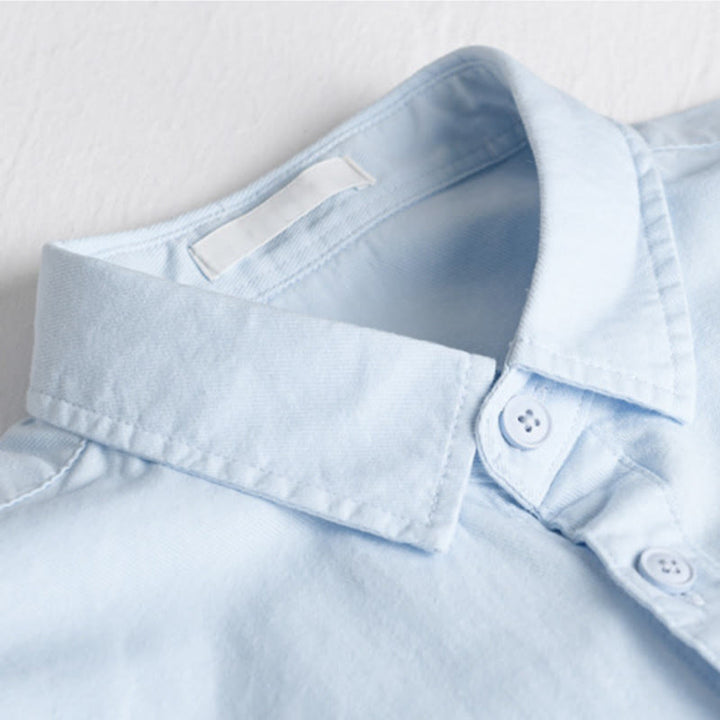 Buddha Stones春 無地 ボタンダウン 装飾ポケット メンズ スタンドカラー 長袖 コットンシャツ - image 1