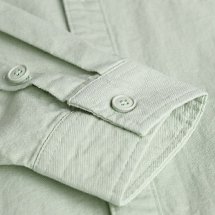 Buddha Stones春 無地 ボタンダウン 装飾ポケット メンズ スタンドカラー 長袖 コットンシャツ - image 8