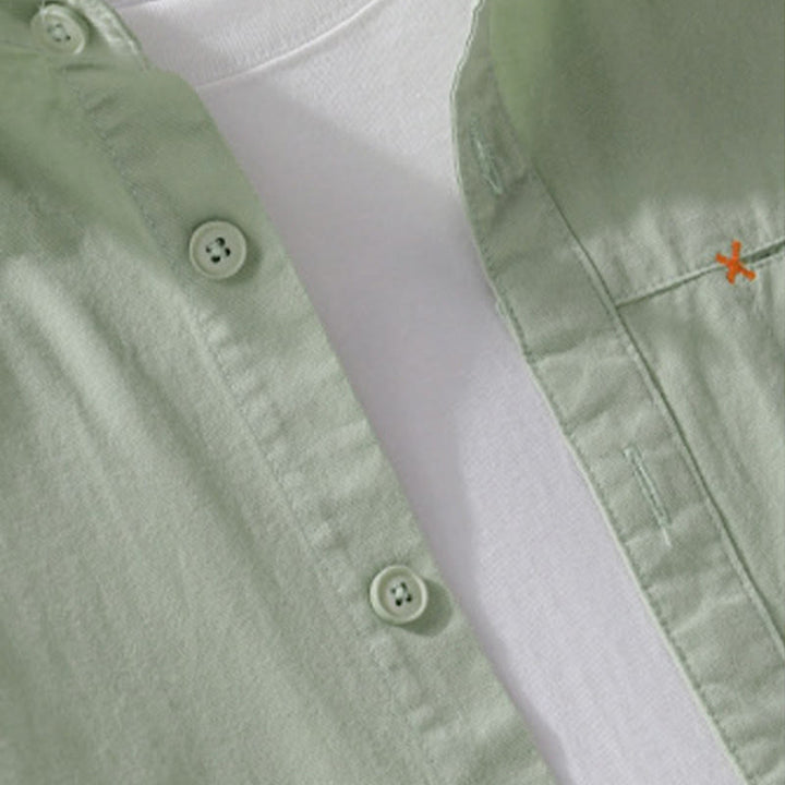 Buddha Stones春 無地 ボタンダウン 装飾ポケット メンズ スタンドカラー 長袖 コットンシャツ - image 6