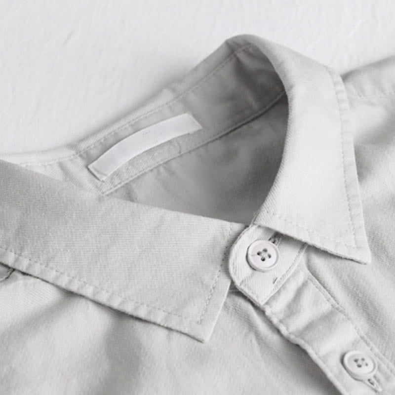 Buddha Stones春 無地 ボタンダウン 装飾ポケット メンズ スタンドカラー 長袖 コットンシャツ - image 12