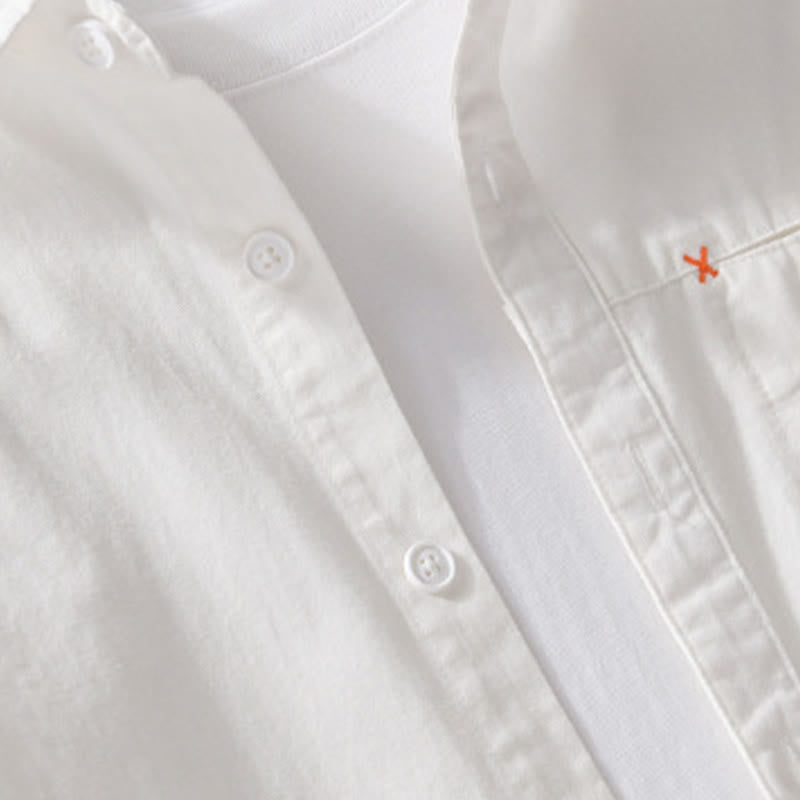 Buddha Stones春 無地 ボタンダウン 装飾ポケット メンズ スタンドカラー 長袖 コットンシャツ - image 20