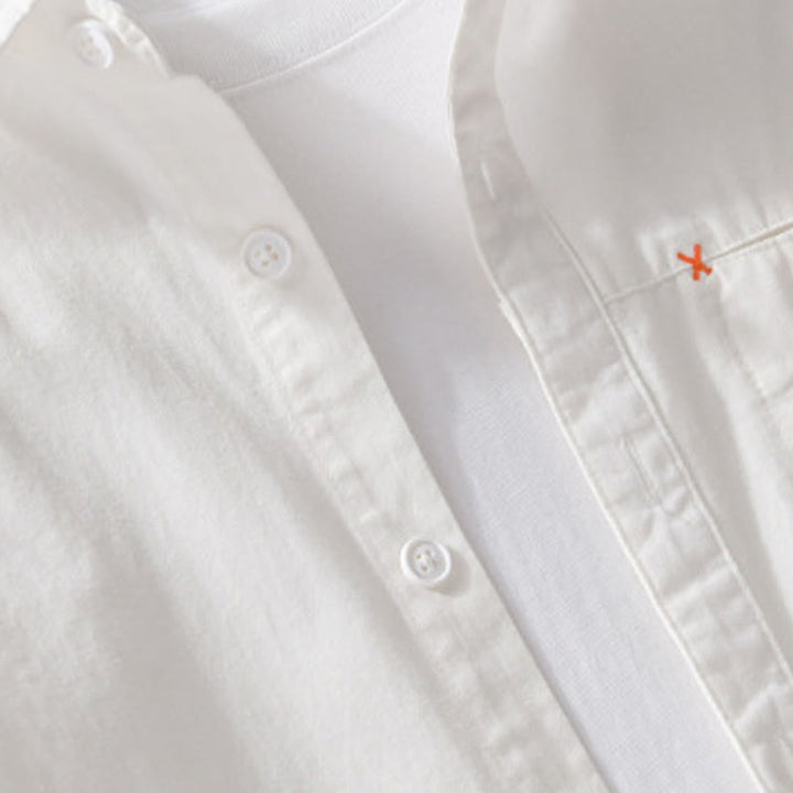 Buddha Stones春 無地 ボタンダウン 装飾ポケット メンズ スタンドカラー 長袖 コットンシャツ - image 20
