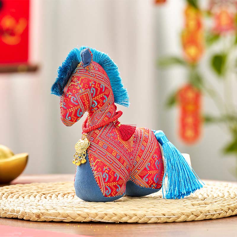 午年用Buddha Stones赤紐刺繍インゴットタッセル装飾 - レッドホース - 16×12cm - image 1