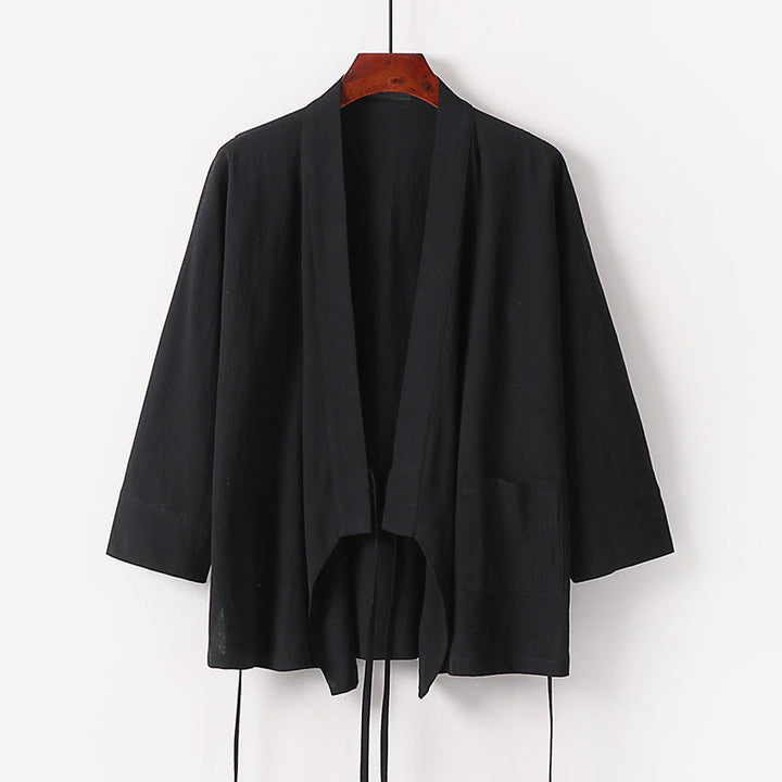 Buddha Stones 2点セット 秋 レースアップ コットン 着物 アンクル丈 ワイドレッグパンツ ポケット付き メンズ 瞑想用ウェア セット - image 5