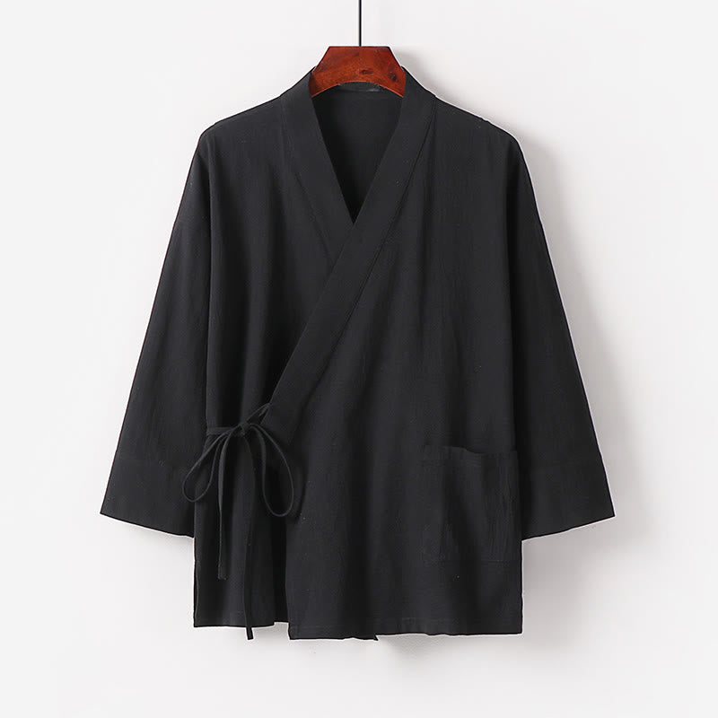 Buddha Stones 2点セット 秋 レースアップ コットン 着物 アンクル丈 ワイドレッグパンツ ポケット付き メンズ 瞑想用ウェア セット - image 6