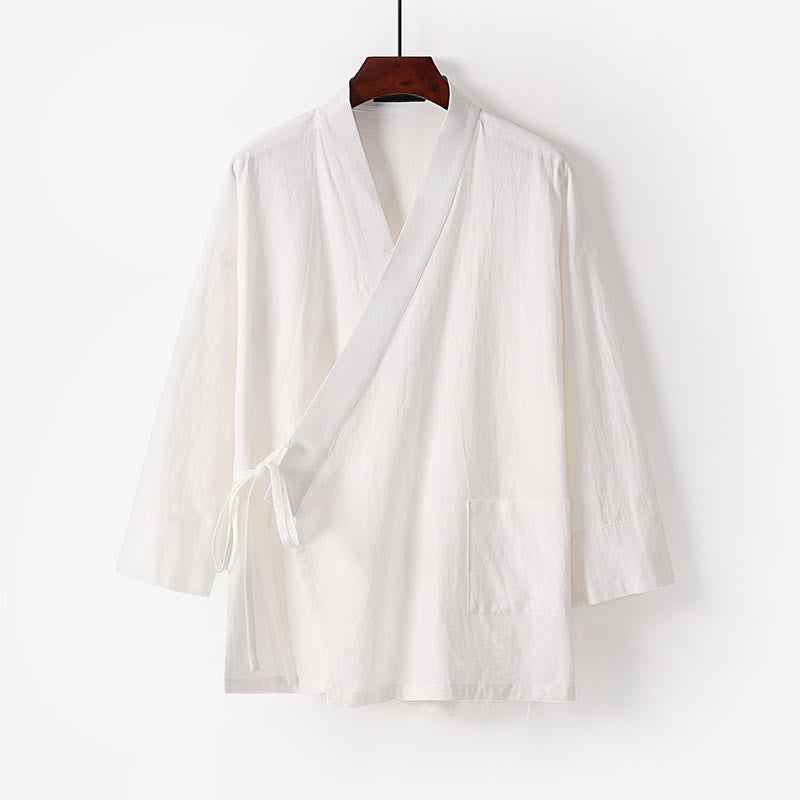 Buddha Stones 2点セット 秋 レースアップ コットン 着物 アンクル丈 ワイドレッグパンツ ポケット付き メンズ 瞑想用ウェア セット - image 20