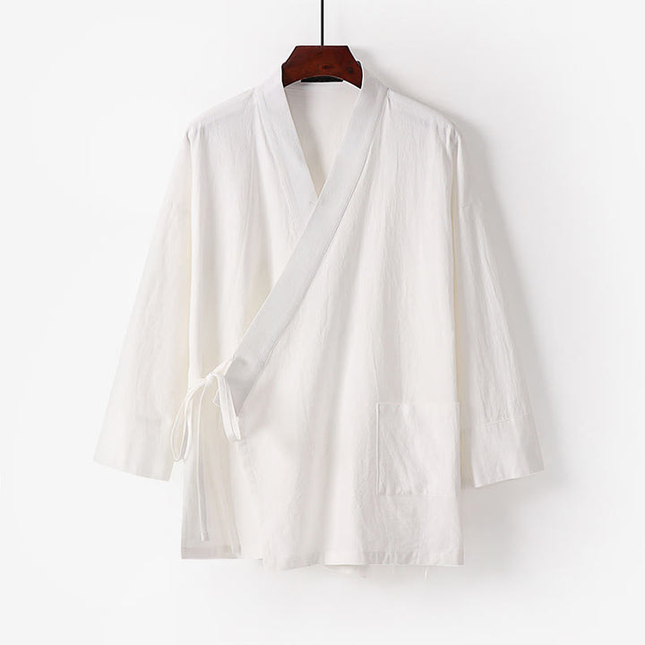 Buddha Stones 2点セット 秋 レースアップ コットン 着物 アンクル丈 ワイドレッグパンツ ポケット付き メンズ 瞑想用ウェア セット - image 20