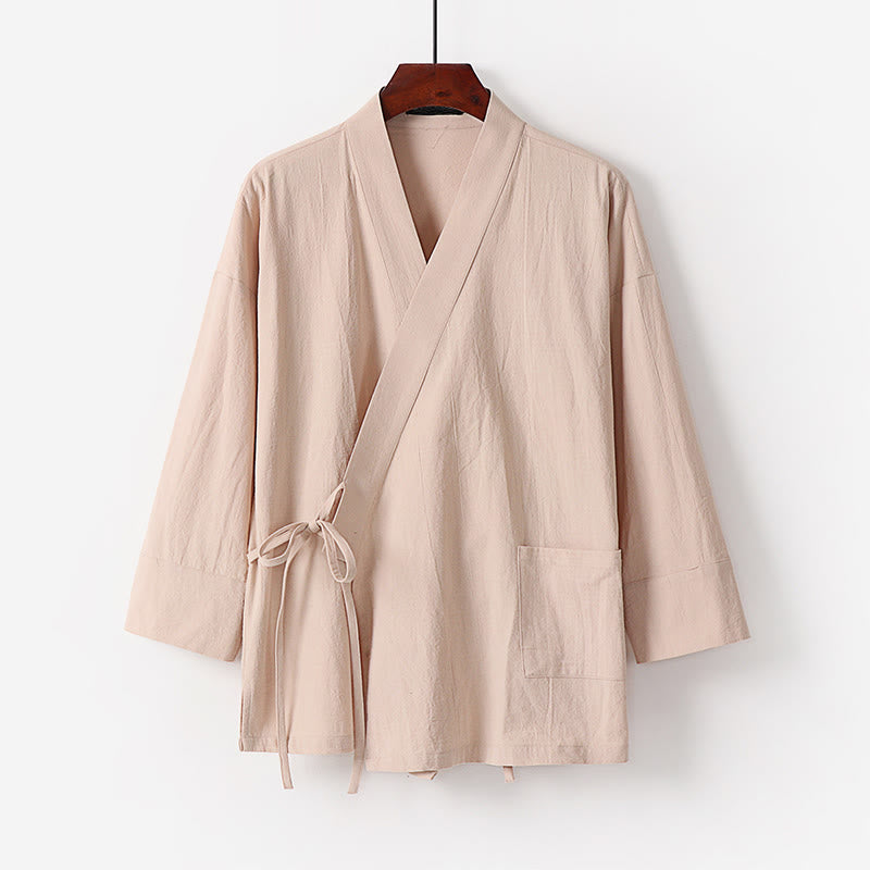 Buddha Stones 2点セット 秋 レースアップ コットン 着物 アンクル丈 ワイドレッグパンツ ポケット付き メンズ 瞑想用ウェア セット - image 14