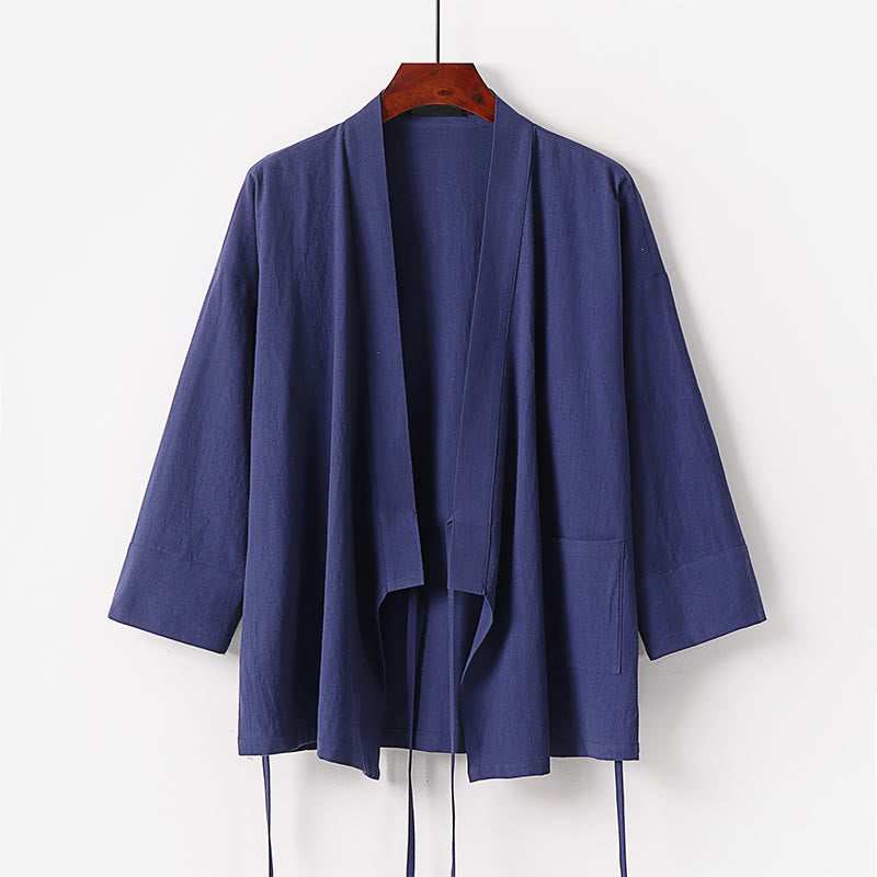 Buddha Stones 2点セット 秋 レースアップ コットン 着物 アンクル丈 ワイドレッグパンツ ポケット付き メンズ 瞑想用ウェア セット - image 9