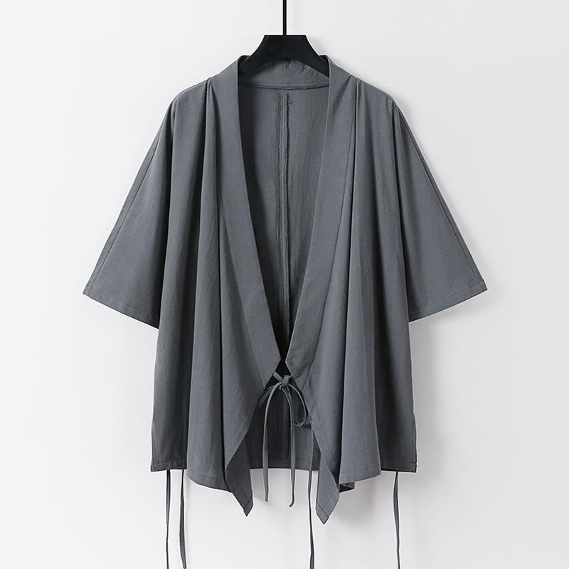 Buddha Stones 2点セット 秋 レースアップ 七分袖 コットン 着物 ドローストリングパンツ ポケット付き メンズ 瞑想用 布セット - image 1