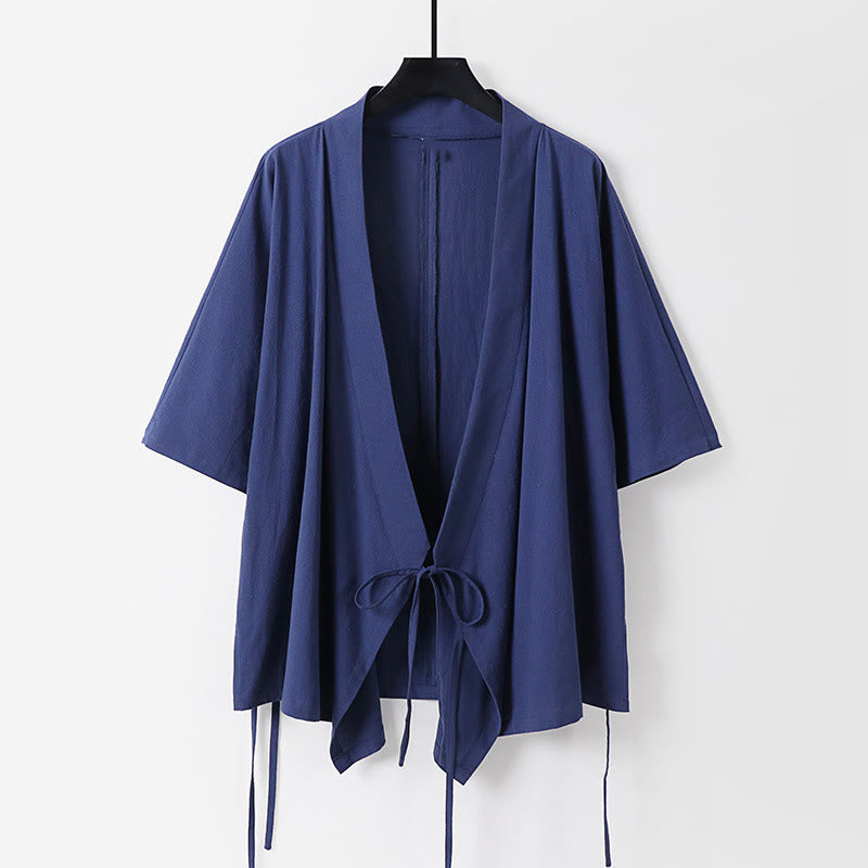 Buddha Stones 2点セット 秋 レースアップ 七分袖 コットン 着物 ドローストリングパンツ ポケット付き メンズ 瞑想用 布セット - image 8