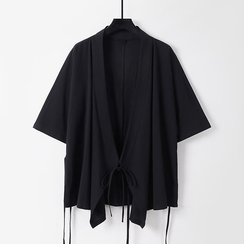 Buddha Stones 2点セット 秋 レースアップ 七分袖 コットン 着物 ドローストリングパンツ ポケット付き メンズ 瞑想用 布セット - image 5